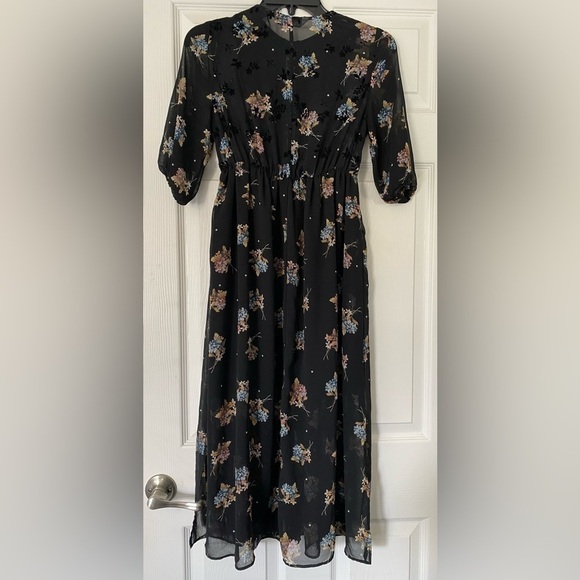 Zara Blogger Favorite Gothic Dark Floral Babydoll Long Sleeve MIDI Dress… - Picture 6 of 6